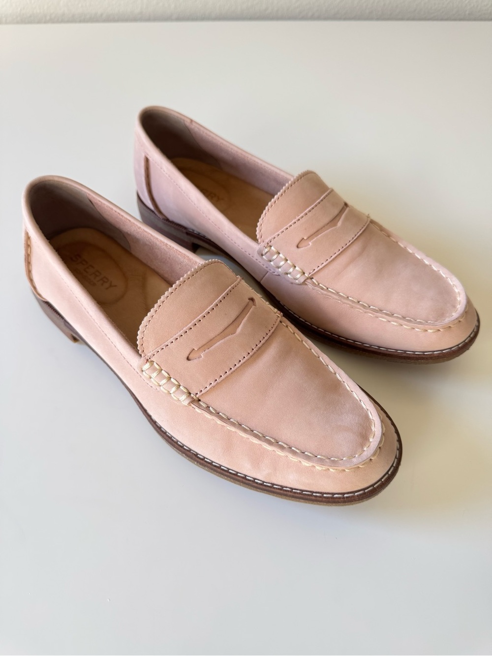 Sperry Seaport Penny Loafers Rose Dust Nubuck Leather Size 8 Blush Pink